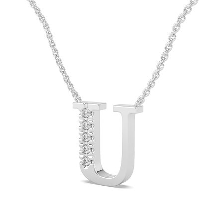 U Bound Initial Pendant with Lab-Grown Diamonds and Attached Chain 0.08cts