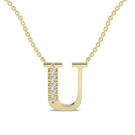 U Bound Initial Pendant with Lab-Grown Diamonds and Attached Chain 0.08cts