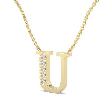 U Bound Initial Pendant with Lab-Grown Diamonds and Attached Chain 0.08cts