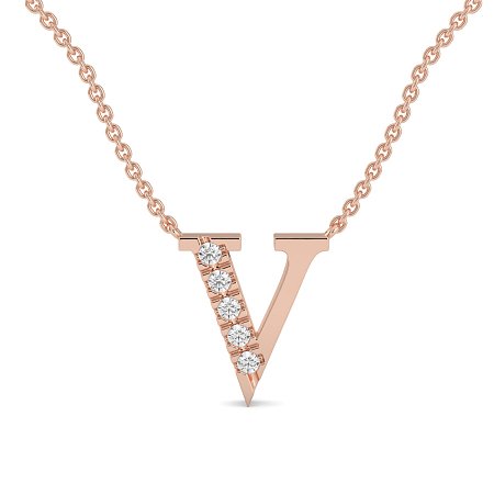 V Bound Initial Pendant with Lab-Grown Diamonds and Attached Chain 0.08cts