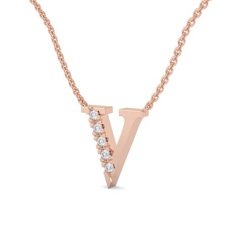 V Bound Initial Pendant with Lab-Grown Diamonds and Attached Chain 0.08cts
