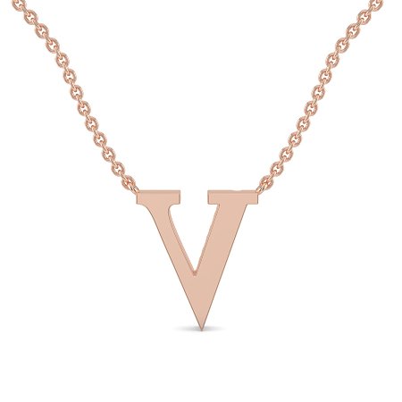 V Bound Initial Pendant with Lab-Grown Diamonds and Attached Chain 0.08cts