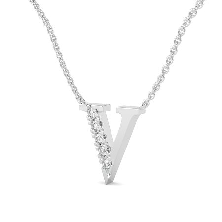 V Bound Initial Pendant with Lab-Grown Diamonds and Attached Chain 0.08cts