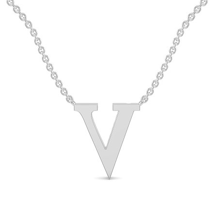 V Bound Initial Pendant with Lab-Grown Diamonds and Attached Chain 0.08cts