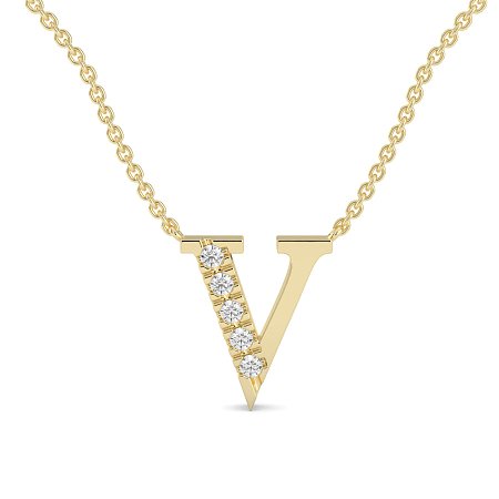 V Bound Initial Pendant with Lab-Grown Diamonds and Attached Chain 0.08cts