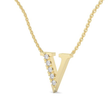 V Bound Initial Pendant with Lab-Grown Diamonds and Attached Chain 0.08cts