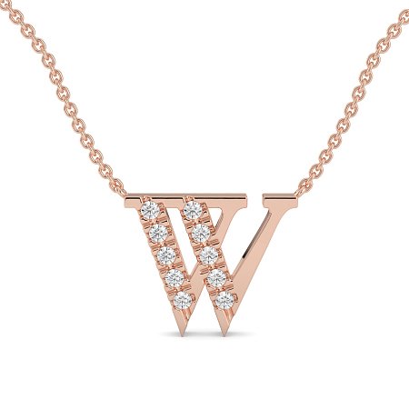 W Bound Initial Pendant with Lab-Grown Diamonds and Attached Chain 0.15cts