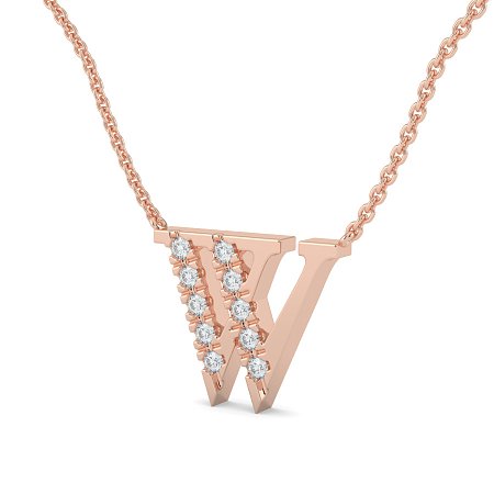 W Bound Initial Pendant with Lab-Grown Diamonds and Attached Chain 0.15cts