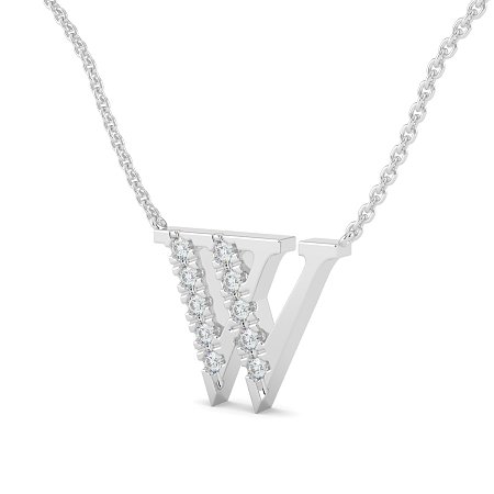W Bound Initial Pendant with Lab-Grown Diamonds and Attached Chain 0.15cts