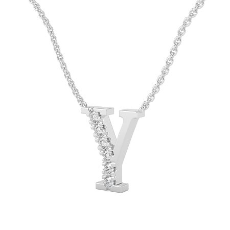 Y Bound Initial Pendant with Lab-Grown Diamonds and Attached Chain 0.09cts