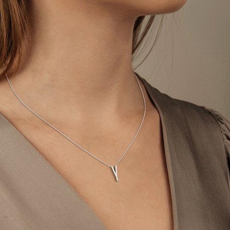 Y Eternal Initial Pendant with Lab-Grown Diamonds and Attached Chain 0.07cts