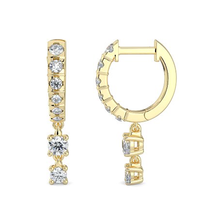 Earring Drop Huggies with Natural Diamonds 0.55cts Total Weight