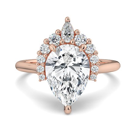 Cathedral 3 Claws with Half Halo of Round and Pear Diamonds