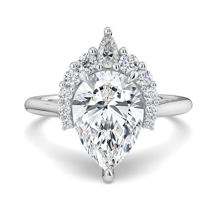 Cathedral 3 Claws with Half Halo of Round and Pear Diamonds