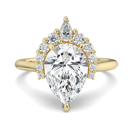 Cathedral 3 Claws with Half Halo of Round and Pear Diamonds