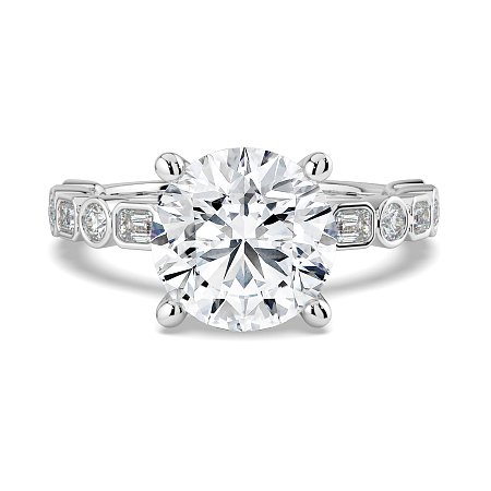 Cara 4 Claws with Emerald and Round Diamonds on Band