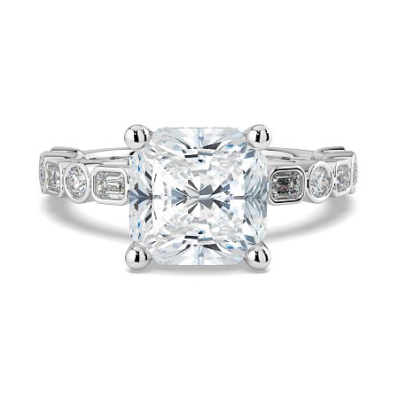 Cara 4 Claws with Emerald and Round Diamonds on Band