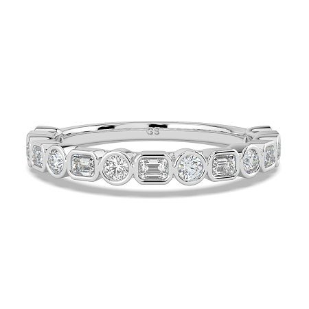 Cara Wedding Ring with Emerald and Round Diamonds on Band
