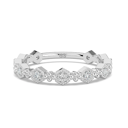 Bead & Milgrain Stacker Wedding Ring with Natural Diamonds 0.7ct Total Weight