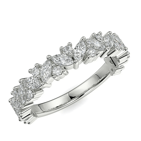 18ct Wg Scattered Marqui and Round Diamond Band