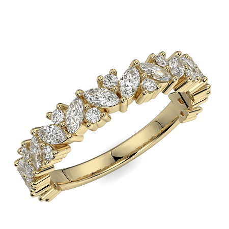 18ct Wg Scattered Marqui and Round Diamond Band