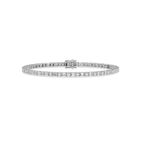 Tennis Bracelet with Horizontal Emerald and Round LG Diamonds 4cts Total Weight