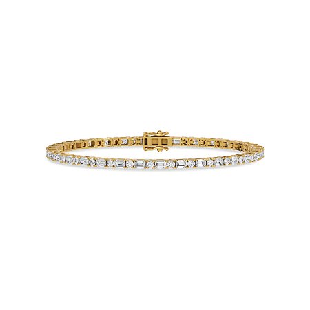 Tennis Bracelet with Horizontal Emerald and Round Lab Grown Diamonds 4cts Total Weight