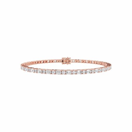 Tennis Bracelet with Horizontal Emerald and Round Lab Grown Diamonds 4cts Total Weight