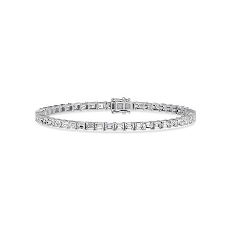 Tennis Bracelet with Horizontal Emerald Lab Grown Diamonds 6cts Total Weight