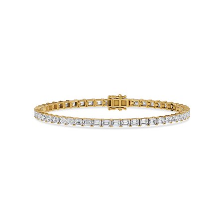 Tennis Bracelet with Horizontal Emerald Lab Grown Diamonds 6cts Total Weight