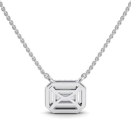 18ct White Gold Necklace with Emerald & Round Lab Grown Diamond 0.62ct Total Weight, E-F / VS-VVS