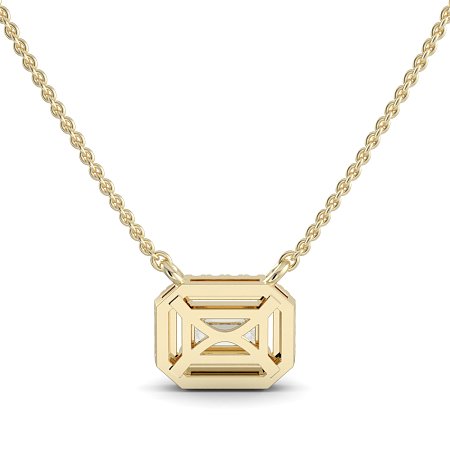 18ct Yellow Gold Necklace with Emerald & Round Lab Grown Diamond 0.62ct Total Weight, E-F / VS-VVS