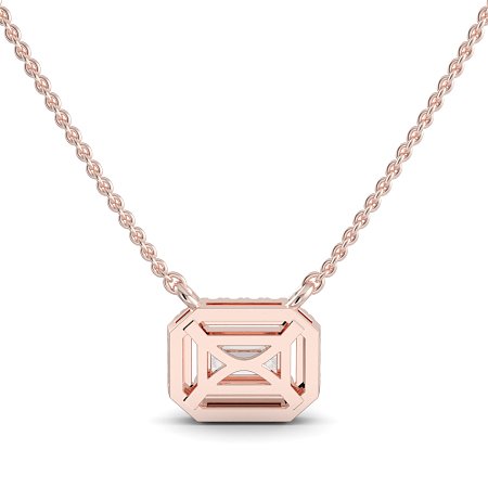 18ct Rose Gold Necklace with Emerald & Round Lab Grown Diamond 0.62ct Total Weight, E-F / VS-VVS