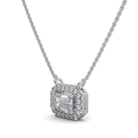18ct White Gold Necklace with Emerald & Round Lab Grown Diamond 0.62ct Total Weight, E-F / VS-VVS