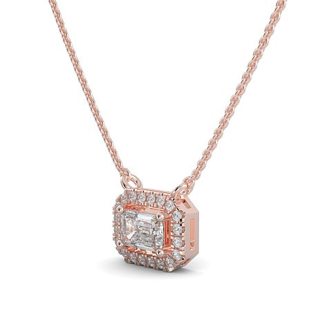 18ct Rose Gold Necklace with Emerald & Round Lab Grown Diamond 0.62ct Total Weight, E-F / VS-VVS