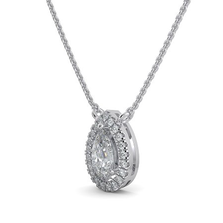 18ct White Gold Necklace with Pear & Round Lab Grown Diamond 0.63ct Total Weight, E-F / VS-VVS