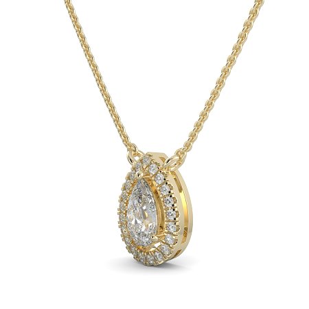 18ct Yellow Gold Necklace with Pear & Round Lab Grown Diamond 0.63ct Total Weight, E-F / VS-VVS