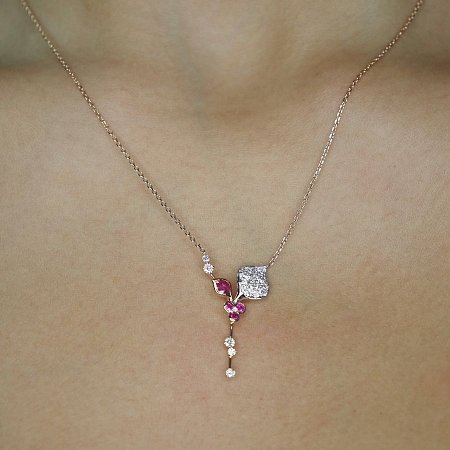 Diamond Necklace with Natural Diamonds and Natural Pink Sapphires