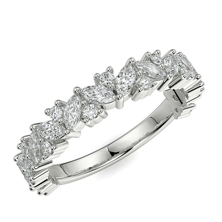 18ct Wg Scattered Marqui and Round Diamond Band