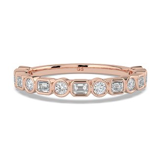 Cara Wedding Ring with Emerald and Round Diamonds on Band