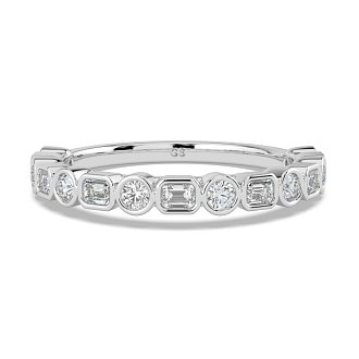 Cara Wedding Ring with Emerald and Round Diamonds on Band
