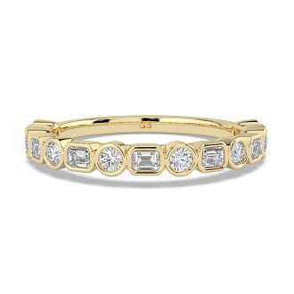 Cara Wedding Ring with Emerald and Round Diamonds on Band