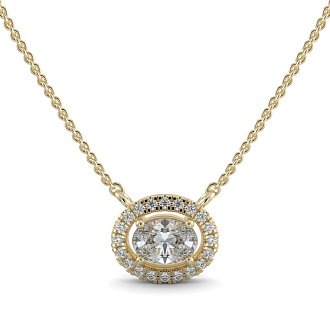 18ct Yellow Gold Necklace with Oval & Round Lab Grown Diamond 0.62ct Total Weight, E-F / VS-VVS