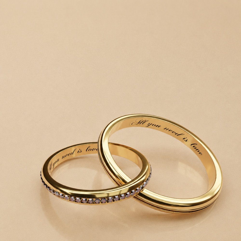 A wedding ring with a quote engraved on it.