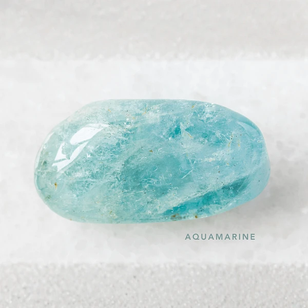 Image of the gemstone aquamarine, the March birthstone.