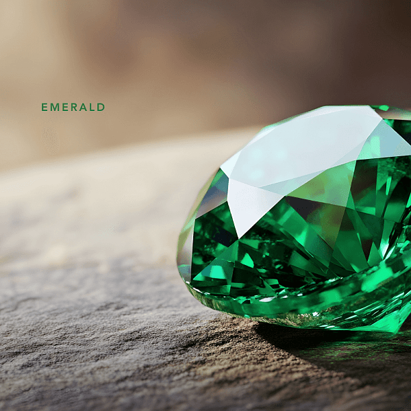 Image of the gemstone emerald, the May birthstone.