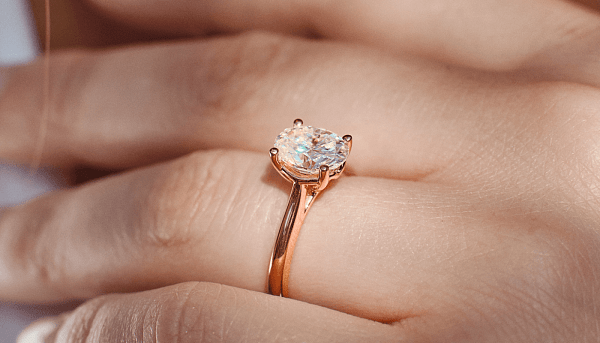 A picture of a lab diamond ring in an article exploring which is more ethical, natural or lab-grown diamonds.