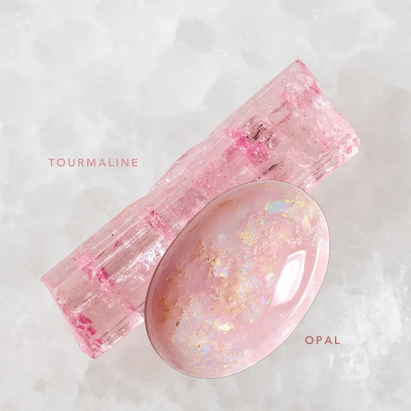 Image of the gemstones tourmaline and opal, the October birthstones.
