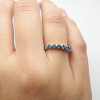 Wedding Ring with Blue Lab Grown Diamond 0.75ct Total Weight