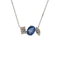 Diamond Necklace with Natural Diamonds and Natural Blue Sapphire